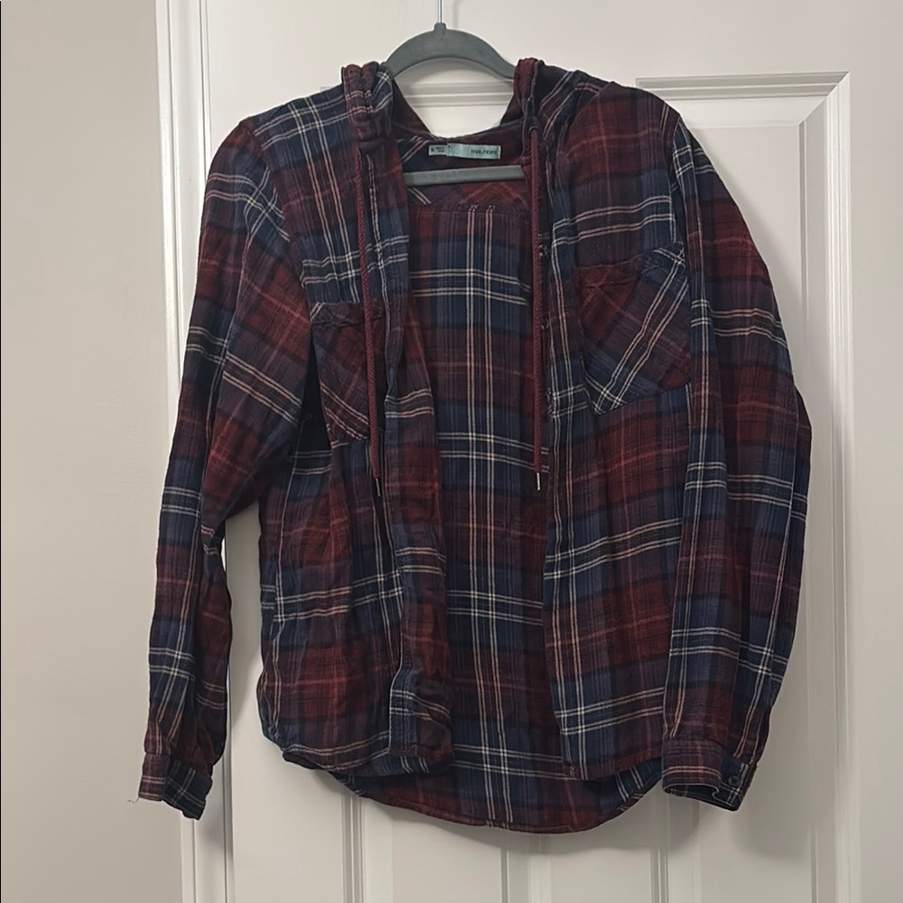 Plaid Hooded Shirt in Red and Blue